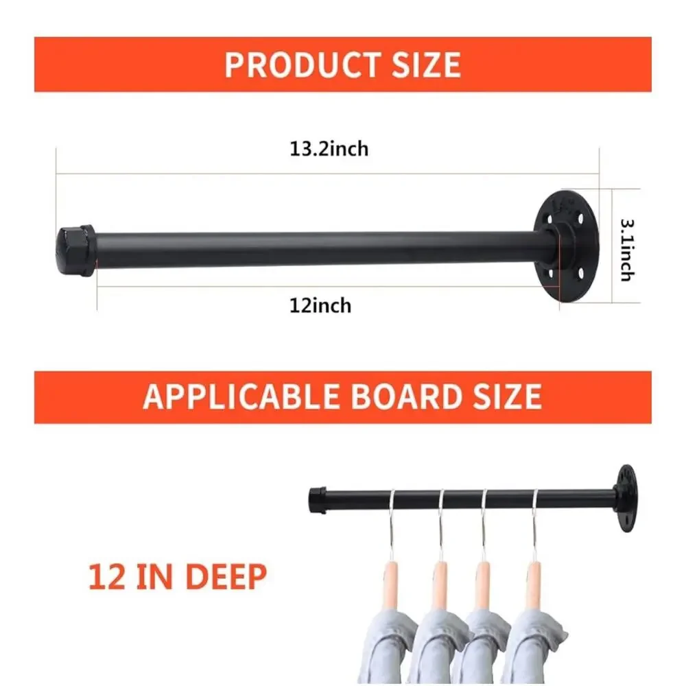 4 Pack 12 Inch Industrial Pipe Clothing Rack Wall Mounted Clothes Hanging Rod